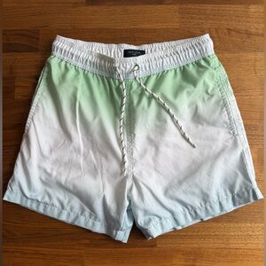 New Look Men’s Green, White & Blue Gradient Swim Suit Trunks - Size Extra Small